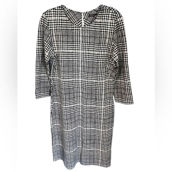 J. McLaughlin Houdstooth Catalina Long Sleeve White Black Dress Medium - Picture 1 of 4
